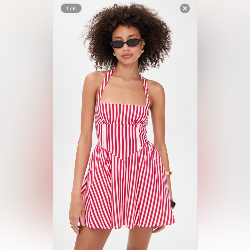 Red & White Striped Halter Mini Dress